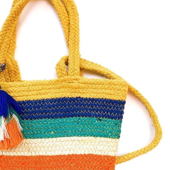 NWT Francesca'd Yellow Orange Blue Green Striped Rope Tassel Crossbody Bag - Picture 2 of 7